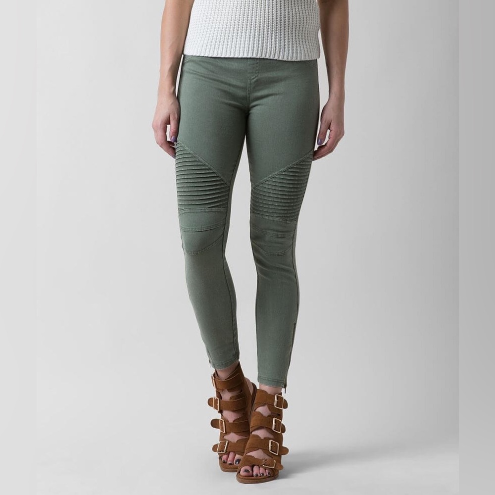 Beulah Olive Green Moto Skinny Leggings Pants Stretch Women's